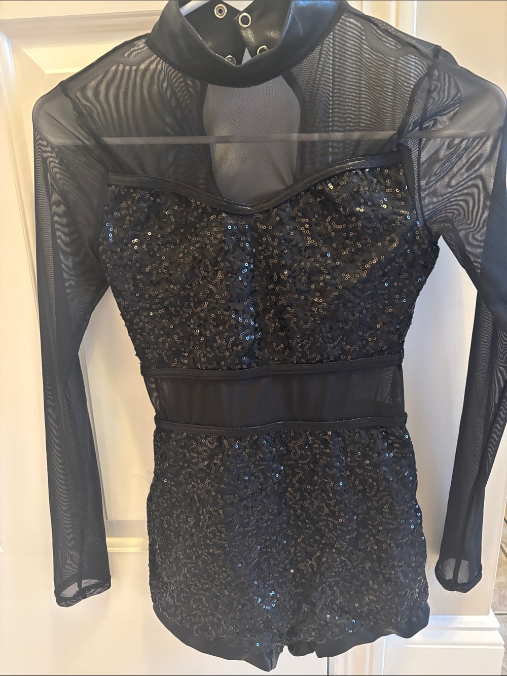 Black Sequin Mesh Long-Sleeve Romper Dress